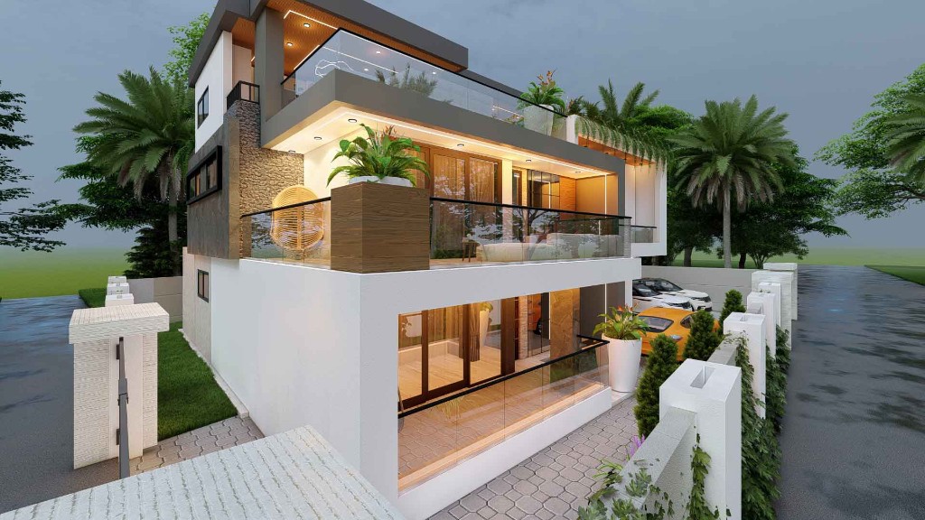 Modern villa, evening study